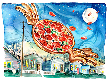 Watercolor pizza painting