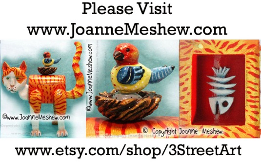 Calico Catfish and Bird Buddy Sculpture Joanne Meshew