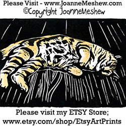 Cat On Deck Relief Print Art Joanne Meshew 250